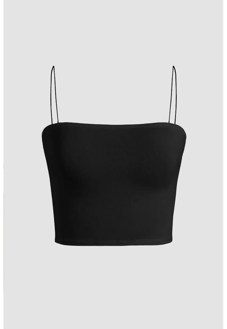 Top scurt dama - guler patrat - negru - poliester