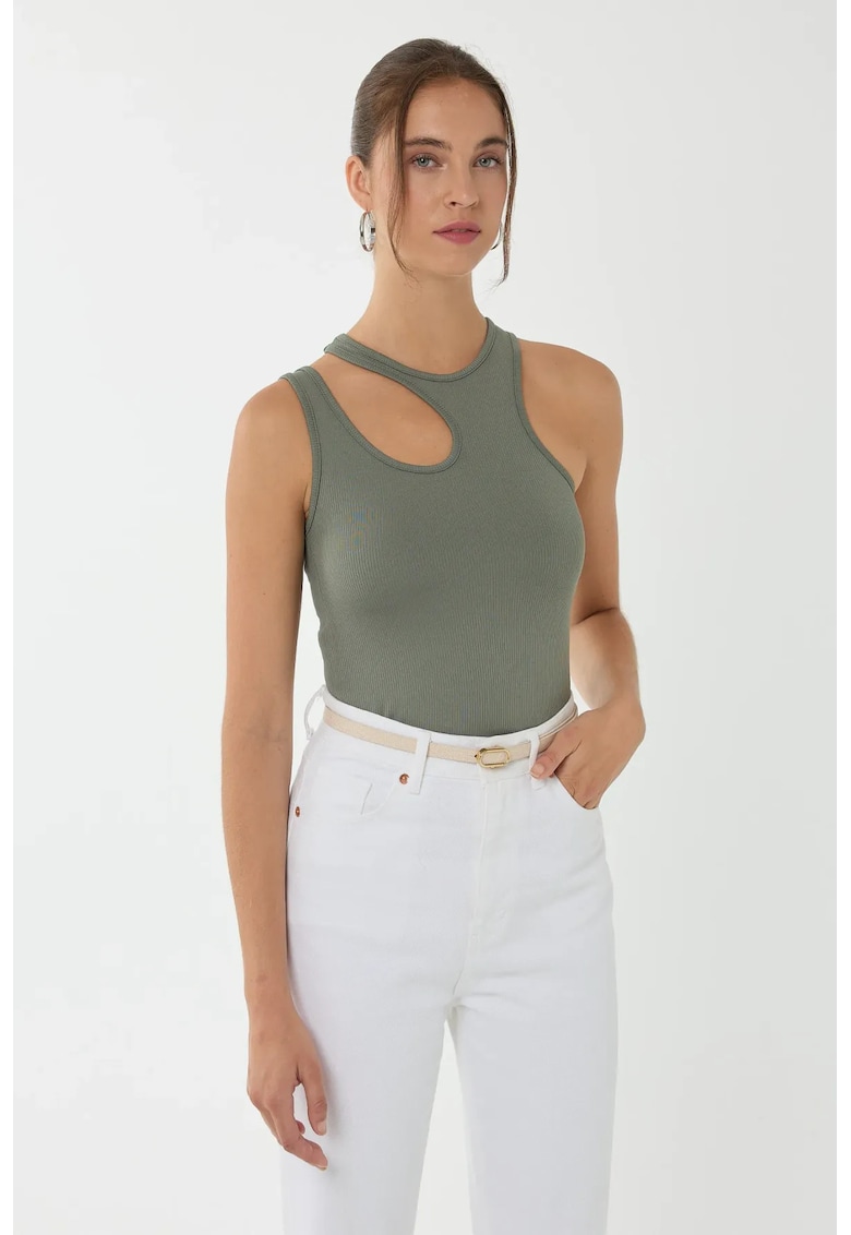 Top scurt - guler asimetric - verde - jerseu