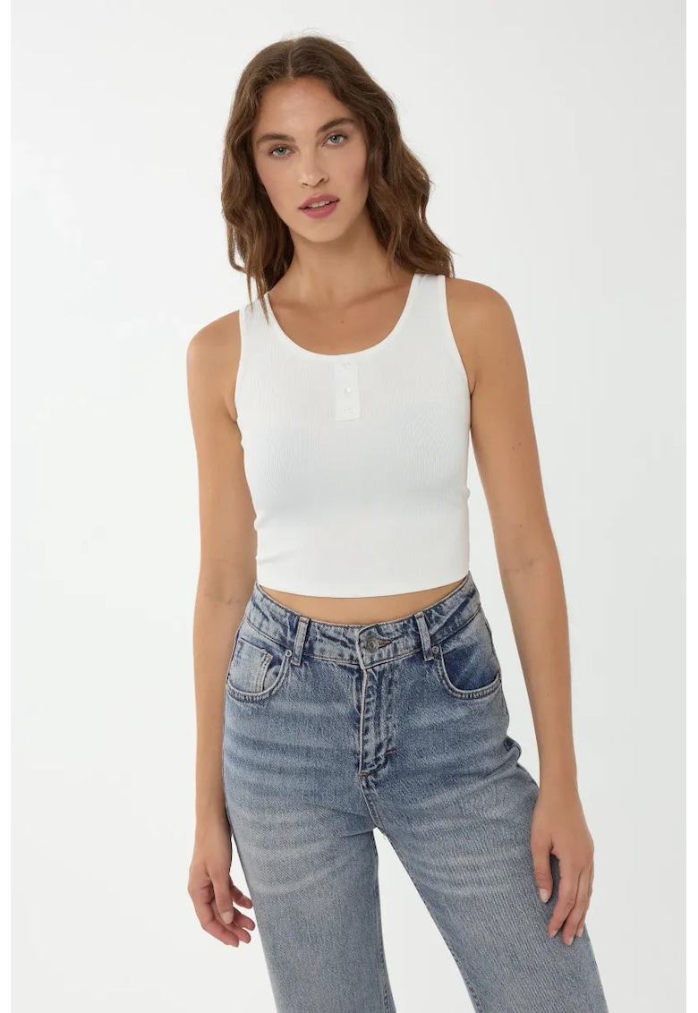 Top scurt - cu nasturi - alb - poliester