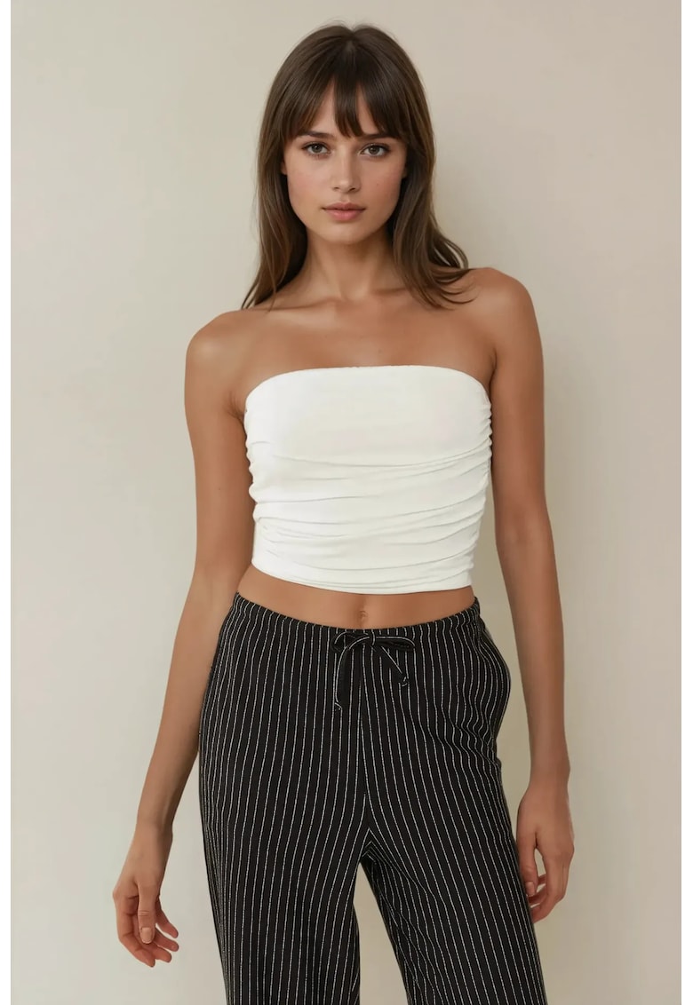 Top scurt - volane - alb - Alb