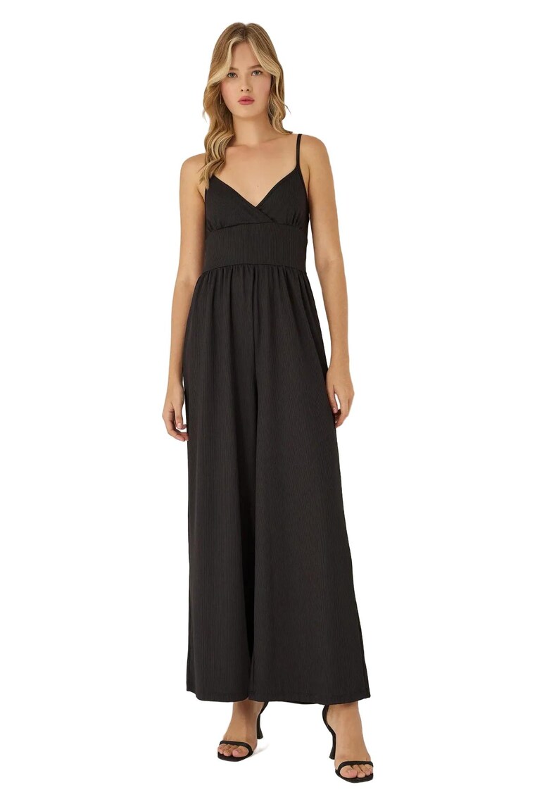 Salopeta dama - Decolteu in V - Negru - Textil