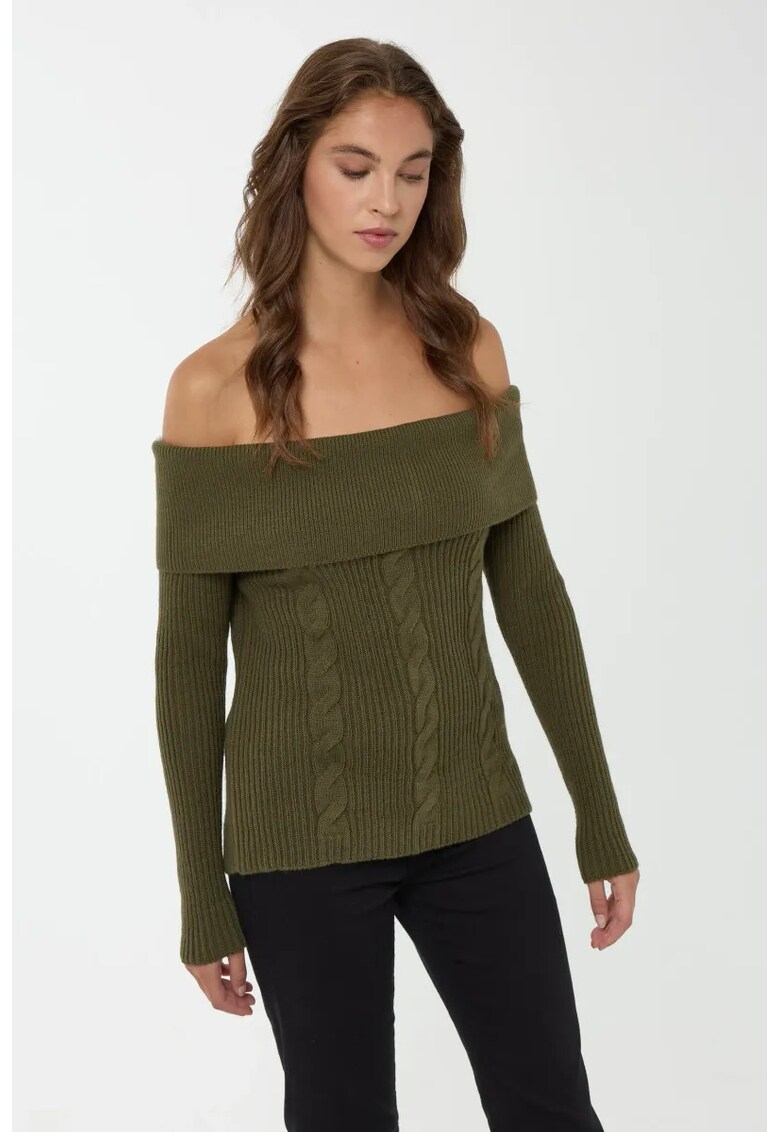 Pulover dama - pulover tricotat cu umeri goi - verde - tricot