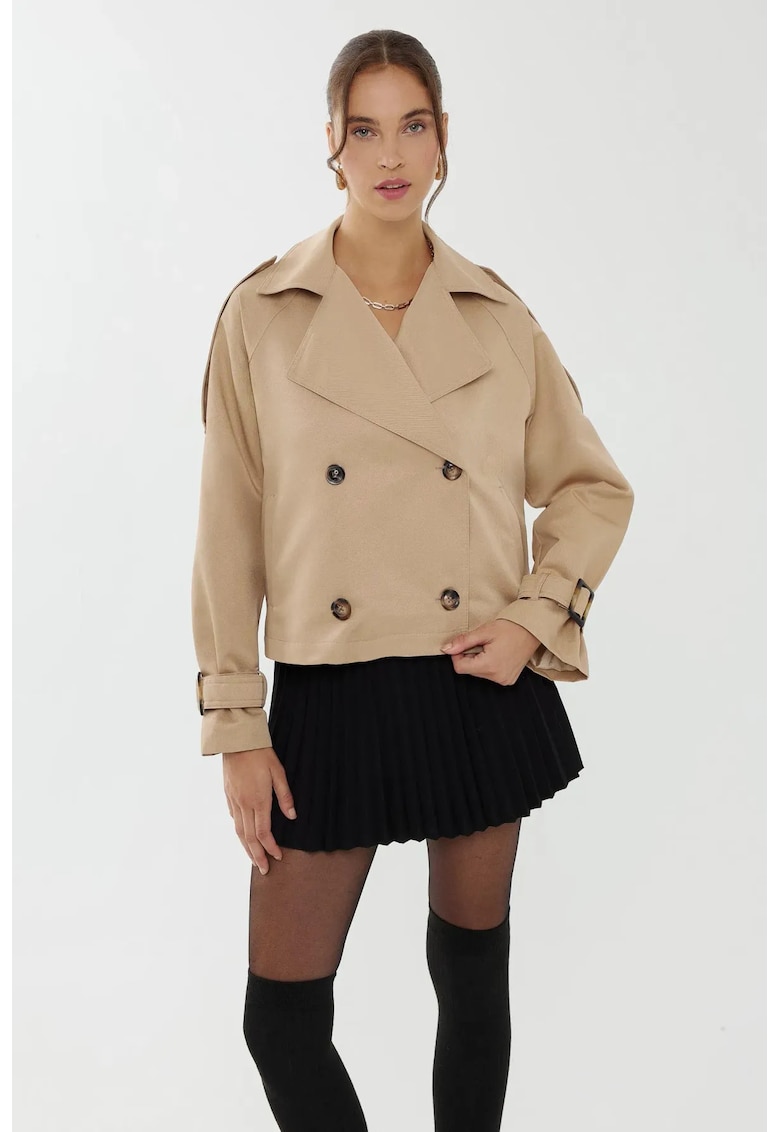 Trench dama supradimensionat - maro - poliester -