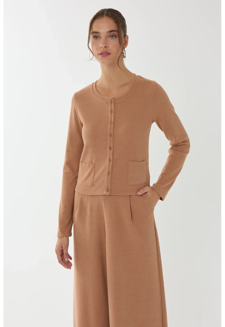 Cardigan tricotat cu nasturi - maro - poliester-elastan