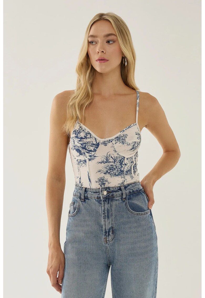 Body model inspirat de corset - albastru - jerseu