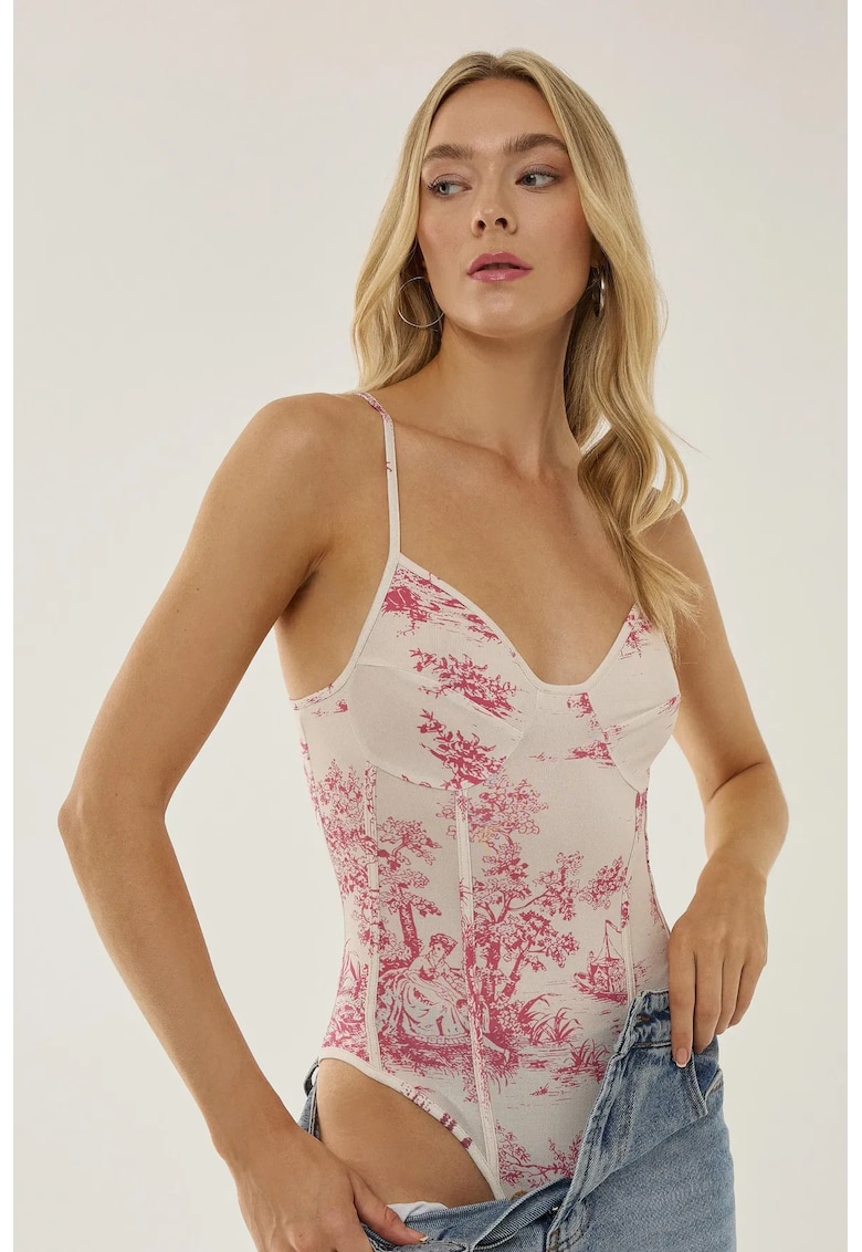 Body model inspirat din corset - roz - poliester - slim fit