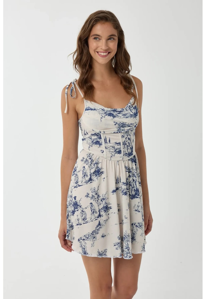 Rochie mini - imprimeu modern - albastra