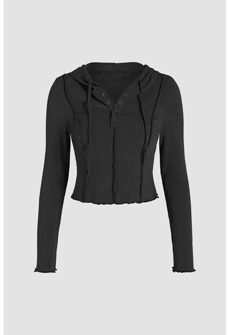 Hanorace dama - bluze cu inchidere - slim fit - negru - poliester si elastan