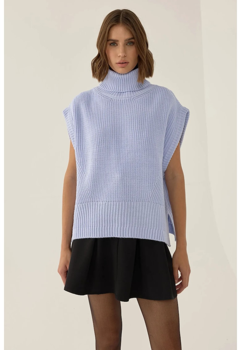 Vesta tip pulover - croiala lejera - guler inalt - albastru - acril
