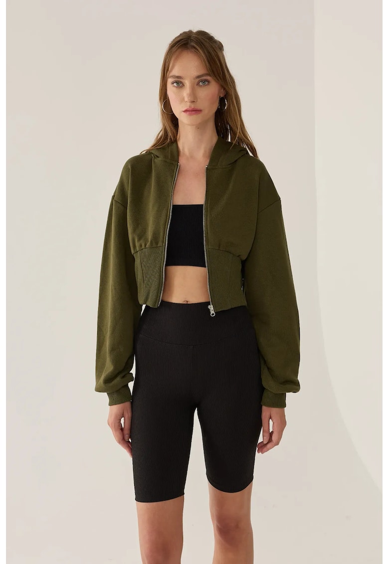 Hanorac slim sit crop cu fermoar