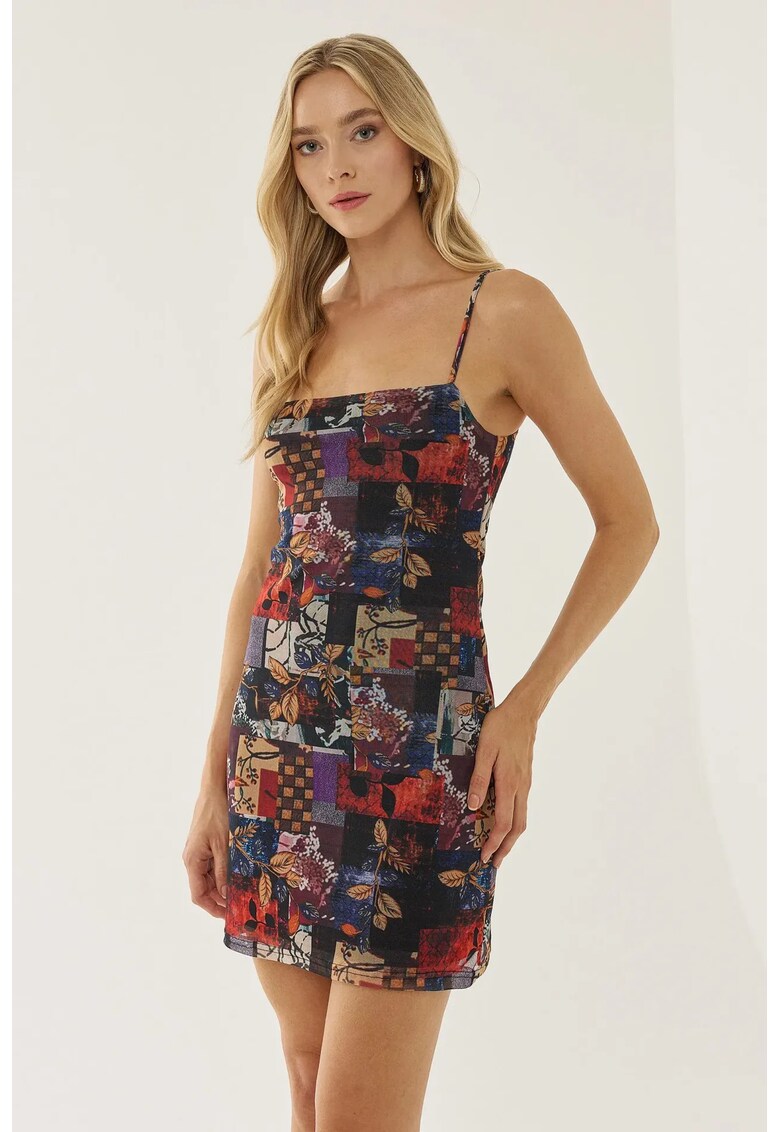 Rochie mini - cu imprimeu - multicolor - tricotaj moale