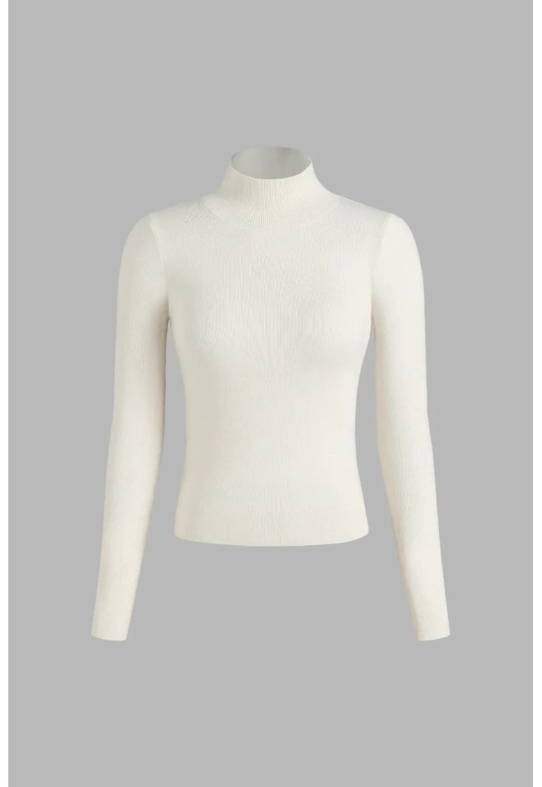 Pulover dama - guler inalt - slim fit - alb - tricot