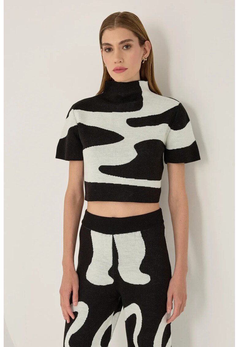 Pulover dama - top tricotat abstract - negru - acril