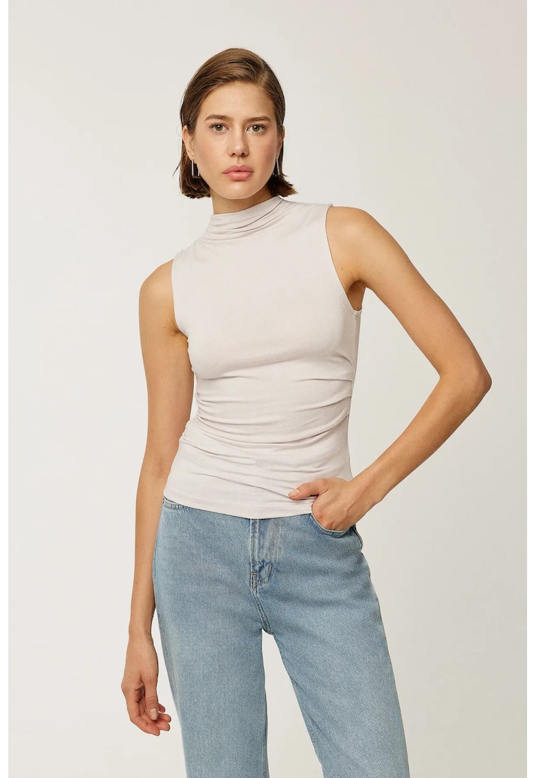 Bluza dama - fara maneci - volane - bej - Natural