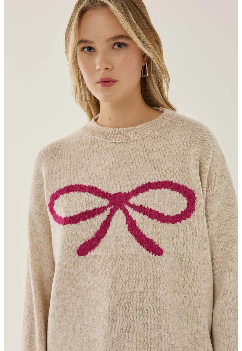 Pulover dama Relaxed Fit - cu funde - roz - acril