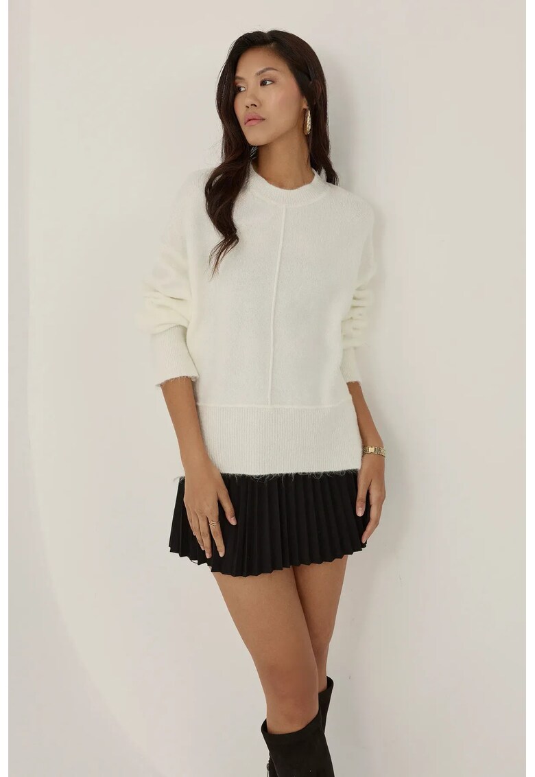 Pulover dama tricotat - croiala lejera - natural - acril