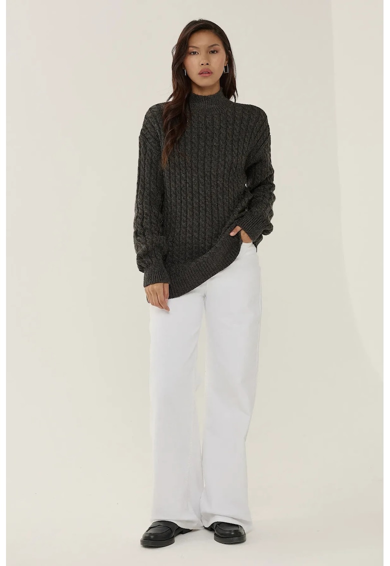 Pulover tricotat cu impletitura de par - negru - acril