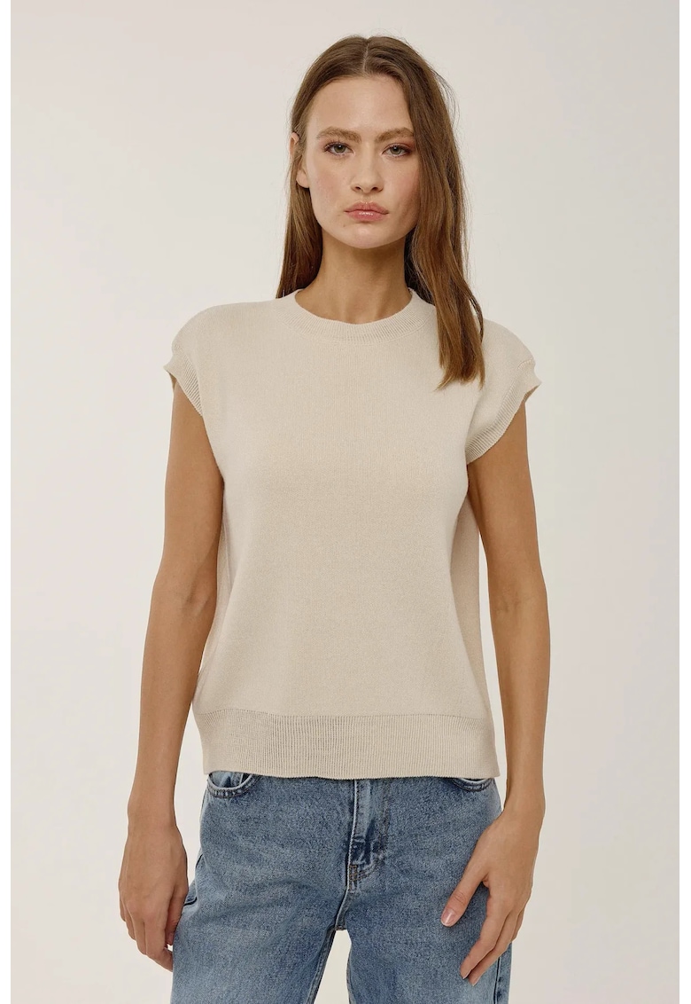 Vesta dama guler rotund - natur - acril