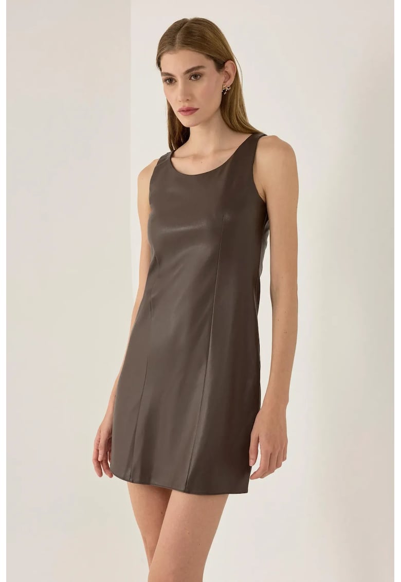Rochie mini - piele ecologica - slim fit - maro