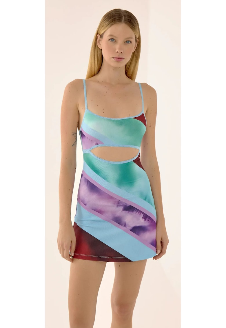 Rochie mini - colorata cu decupaje - multicolor - poliester si elastan