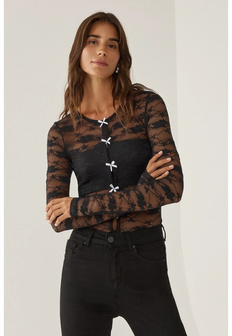 Bluza dama - dantela cu funda - negru - poliester