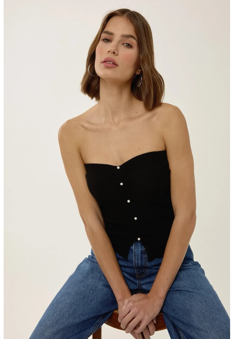 Top tricotat fara bretele - slim fit - negru - acril