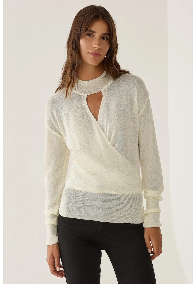 Pulover dama - cu doua nasturi - bej - tricot bumbac poliester