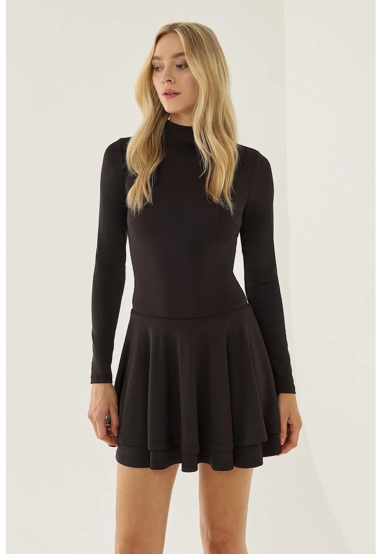 Rochie mini - guler - negru - poliester