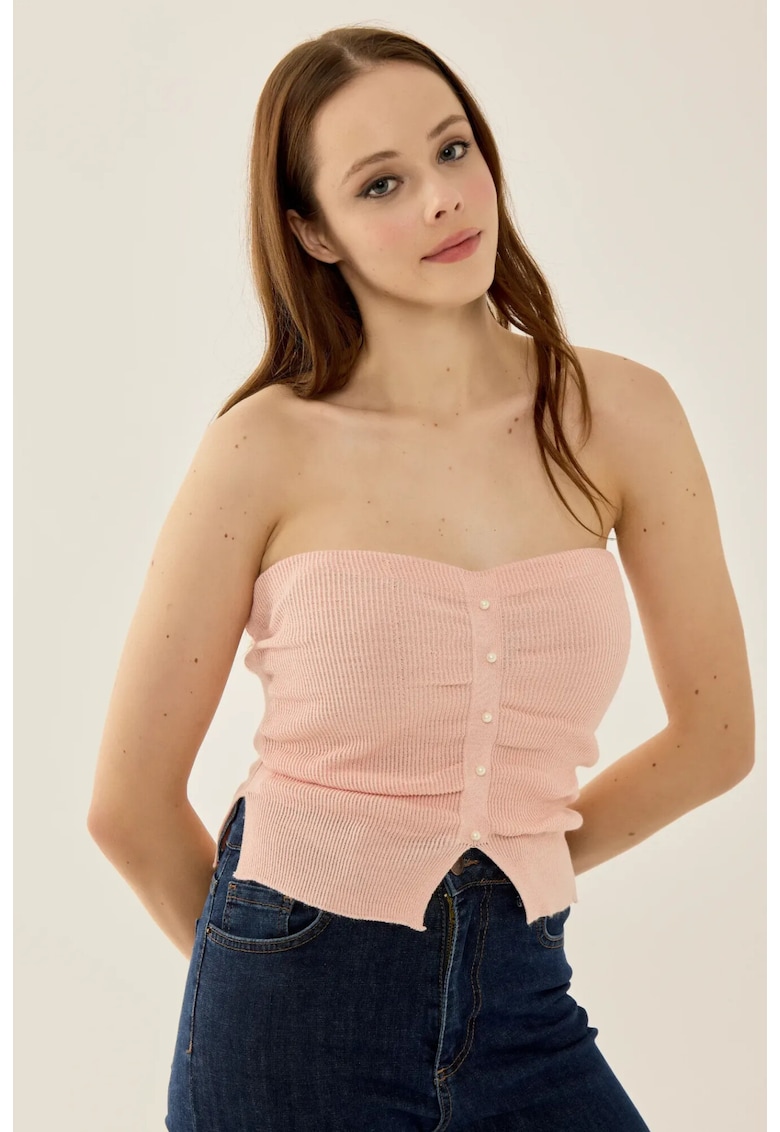 Top tricotat fara bretele - slim fit - roz - acril