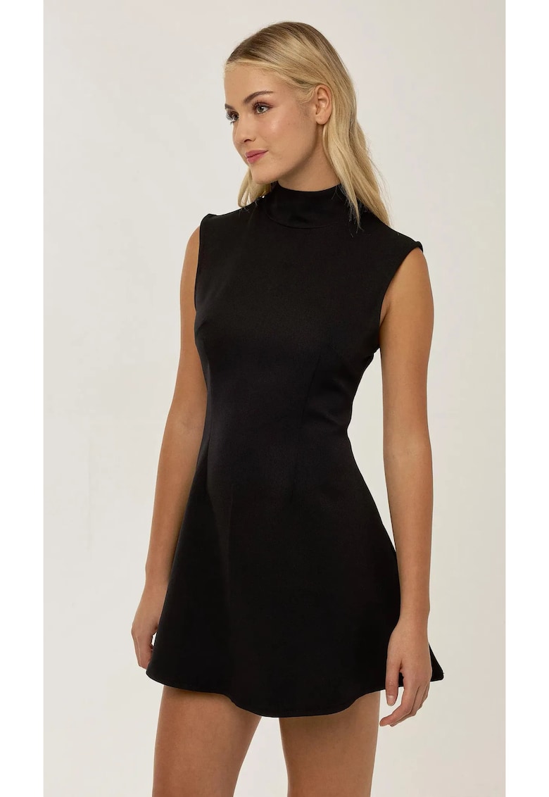Rochie mini - decolteu inalt - neagra - textil