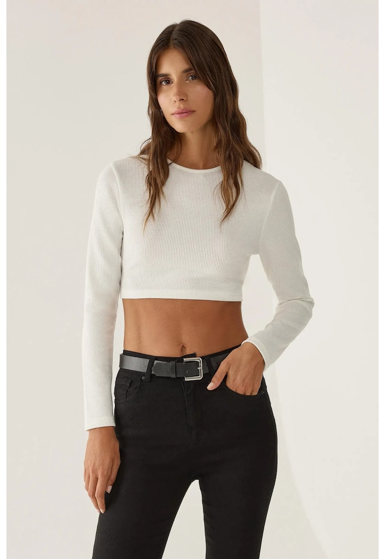 Bluza dama - crop - slim fit - alb - bumbac