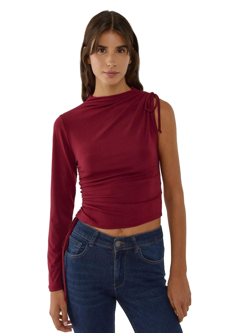 Bluza dama - crop cu un singur brat - rosu - jerseu poliester
