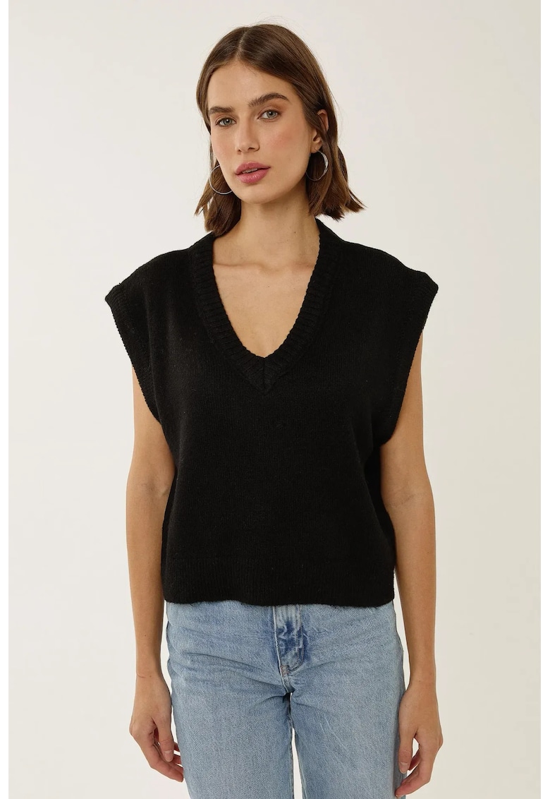 Veste tip pulover - scurta - decolteu in V - negru - acril/poliester