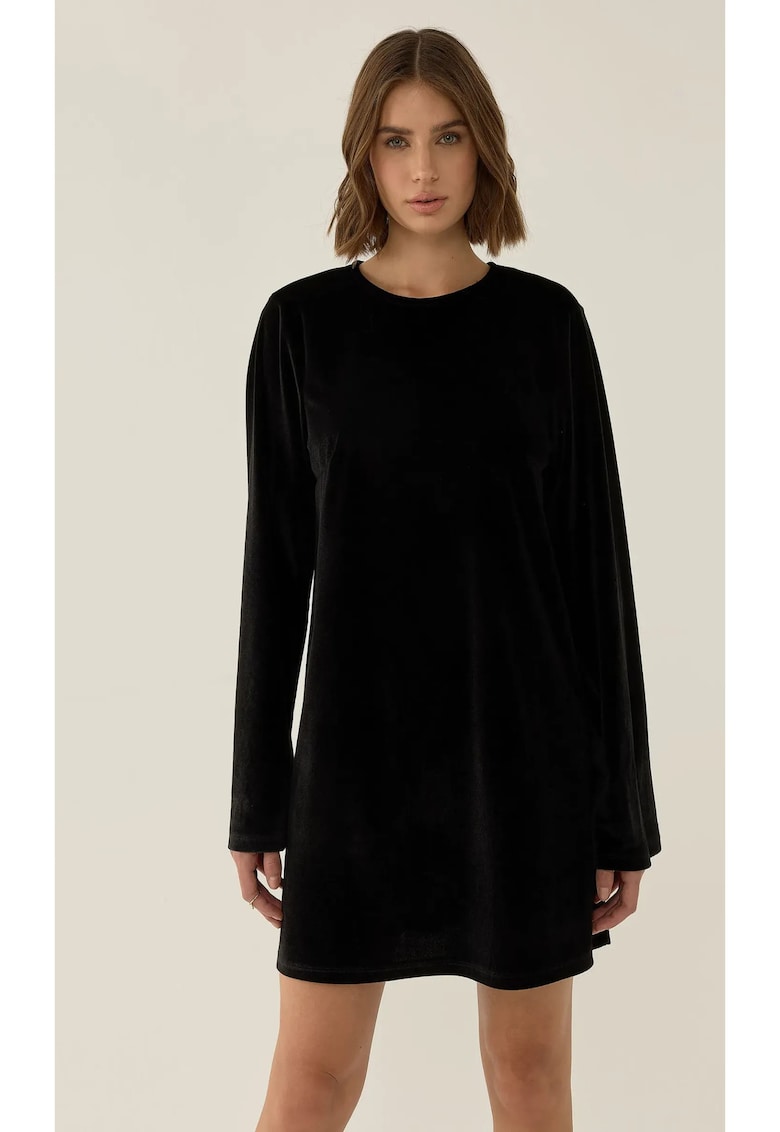 Rochie mini - catifea cu spate deschis si funda - negru