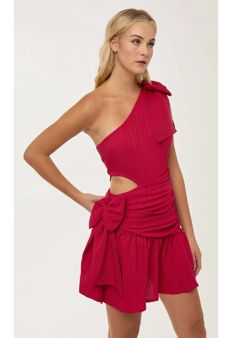 Rochie mini rosie - jerseu - cu funda