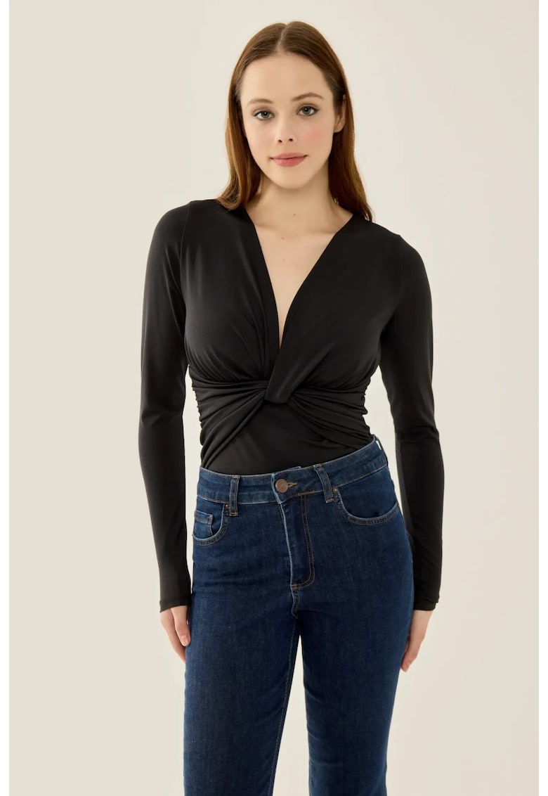 Body slim fit - decolteu in V - negru - poliester - Negru