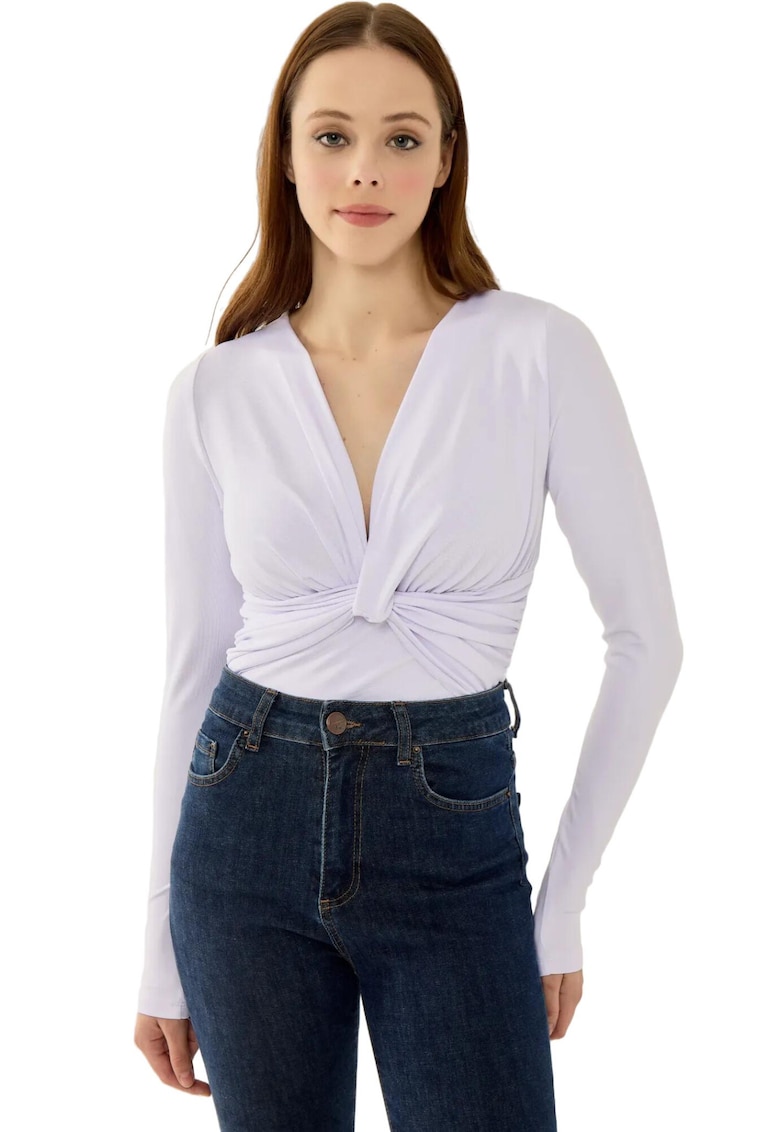 Body slim fit - maneca lunga - decolteu in V - alb - poliester - Alb