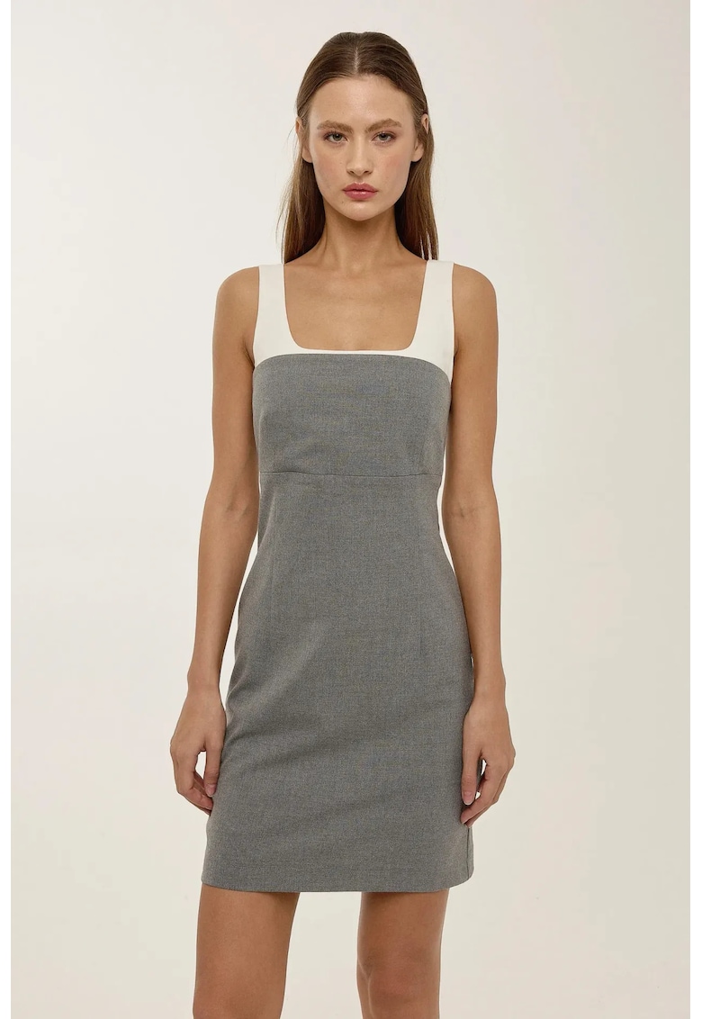 Rochie mini - decolteu patrat - gri - lurex