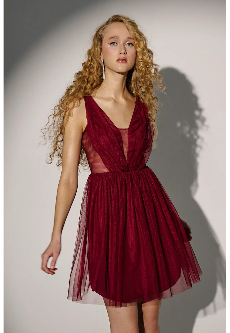 Rochie mini decolteu in V - rosu - tul