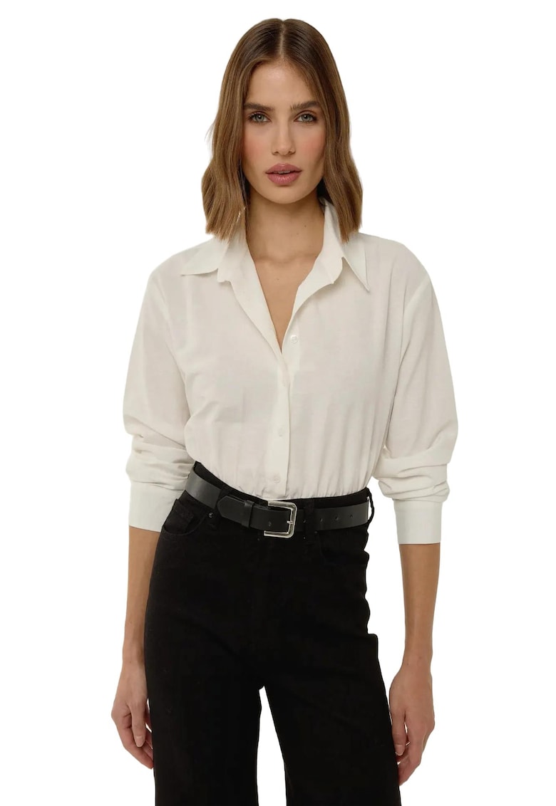 Body - guler camasa - maneca lunga - bej - bumbac si poliester