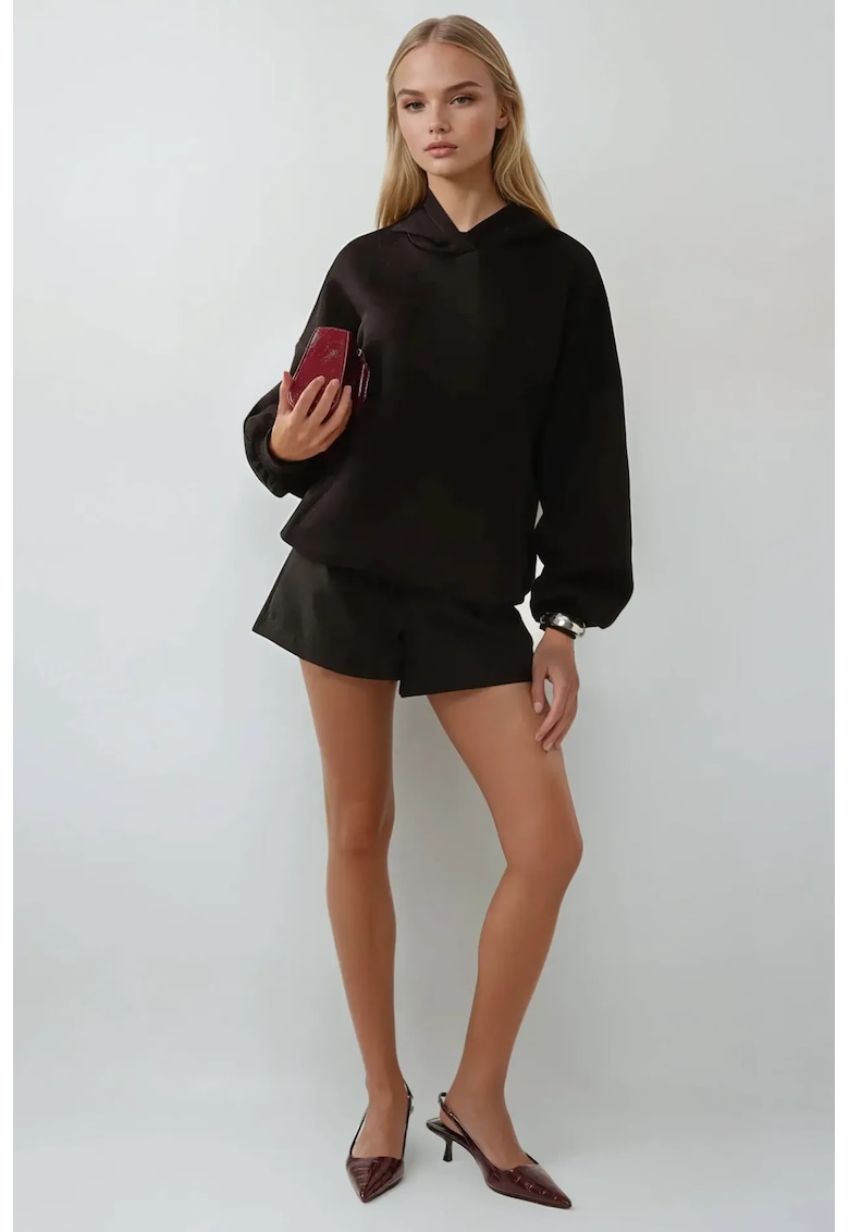 Hanorac dama oversized cu gluga - bumbac - negru