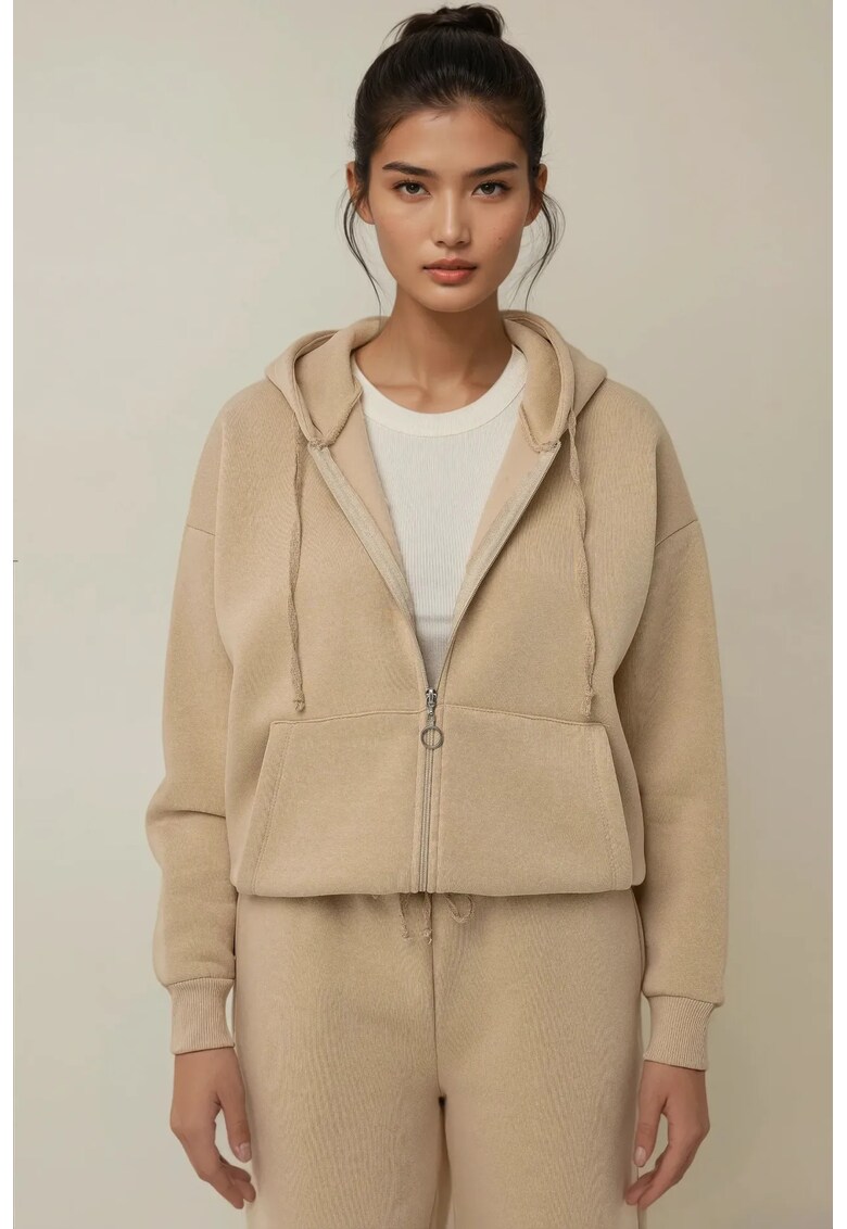 Hanorac dama supradimensionat - cu fermoar - Bej