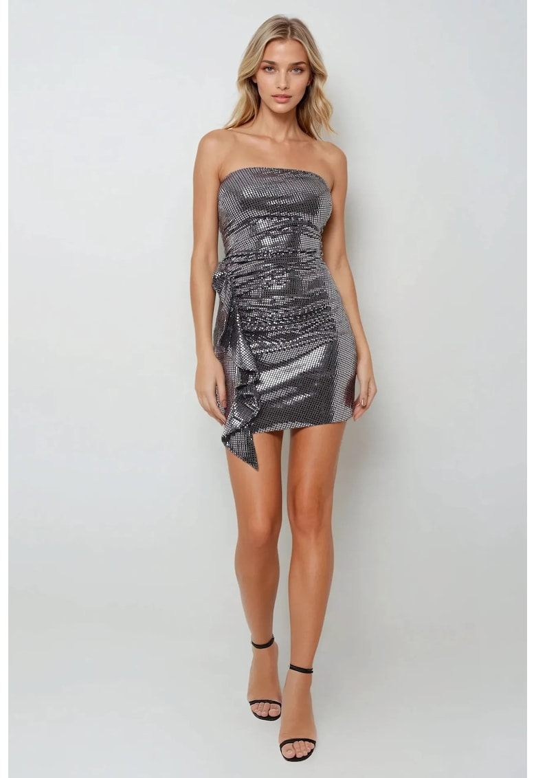 Rochie mini - fara bretele - detalii drapate - violet - jerseu