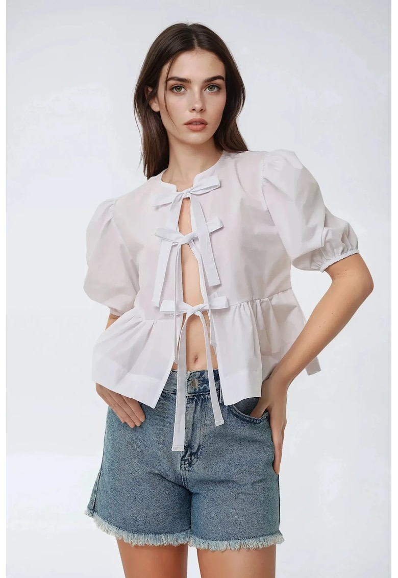 Bluza dama - bumbac - guler rotund - funda - alb