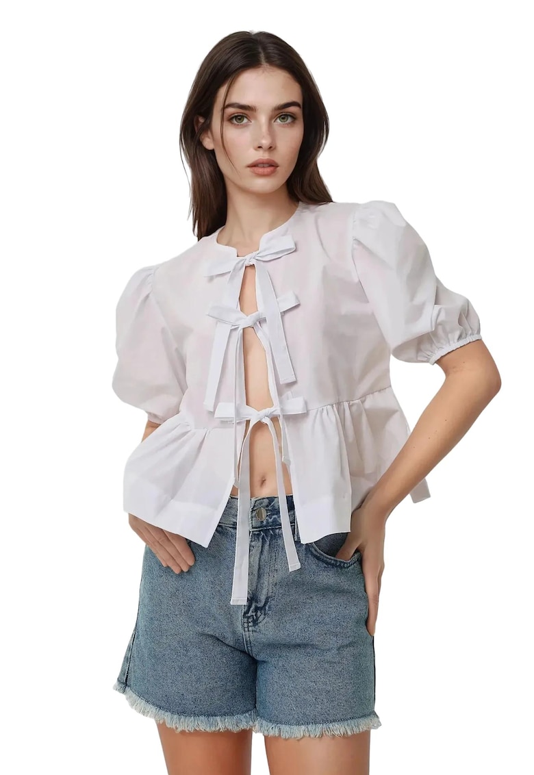 Bluza dama - bumbac - guler rotund - funda - alb