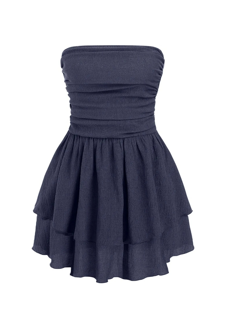 Rochie mini - texturata - cu volane - albastra - jerseu