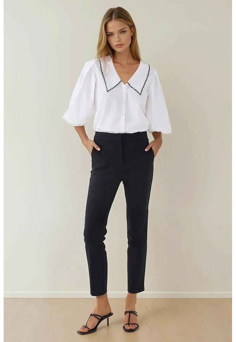 Pantaloni dama - model tigara - talie inalta - albastri - bumbac