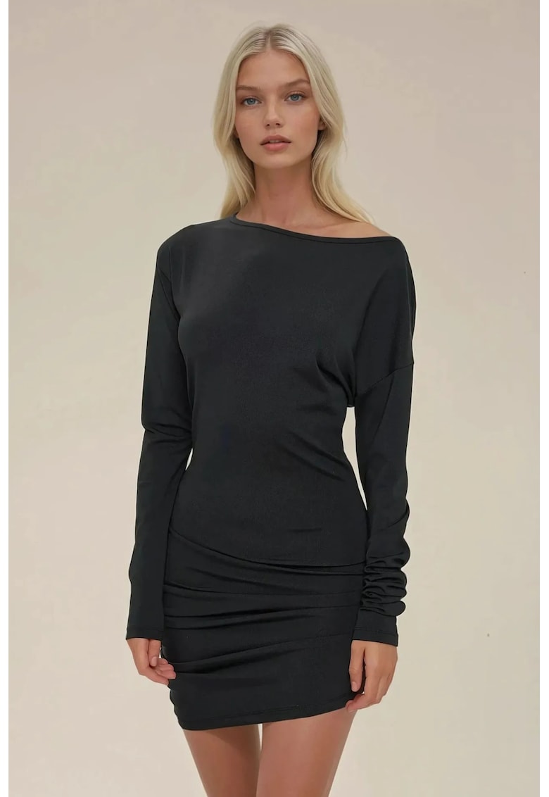 Rochie mini mulata - decolteu tip barca - negru - jerseu