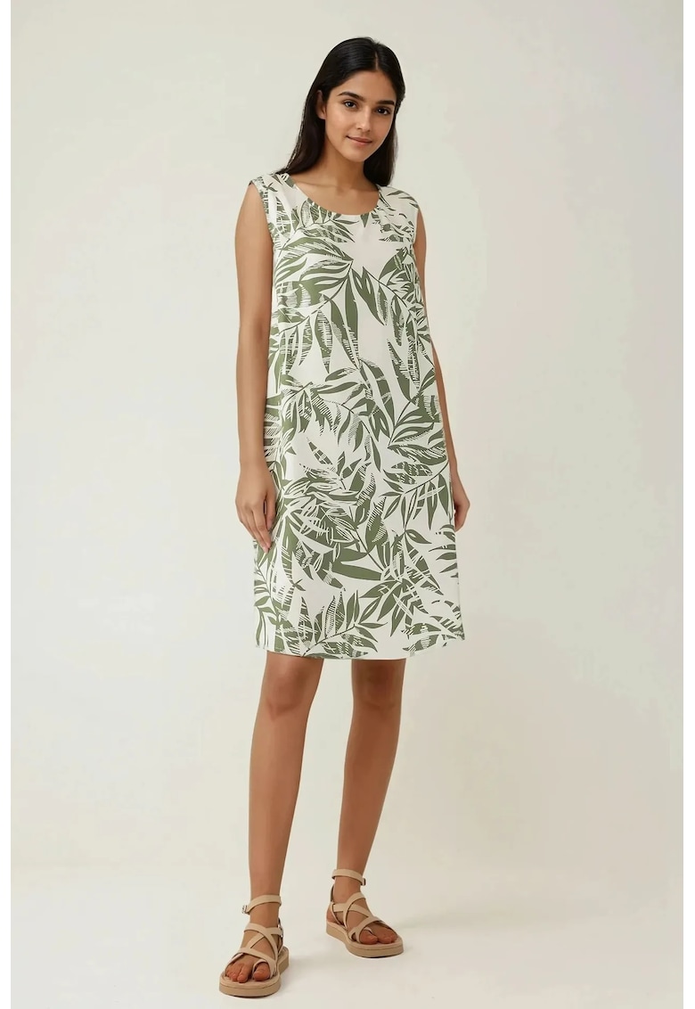 Rochie mini croiala in A - imprimeu floral - verde - textil