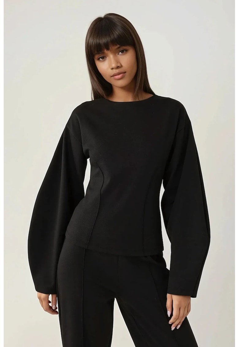 Bluza dama - mulata - maneca lunga - guler rotund - negru - jerseu